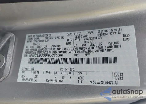 2017 Ford Escape Titanium from USA, damaged, VIN 1FMCU9JD0HUC75066